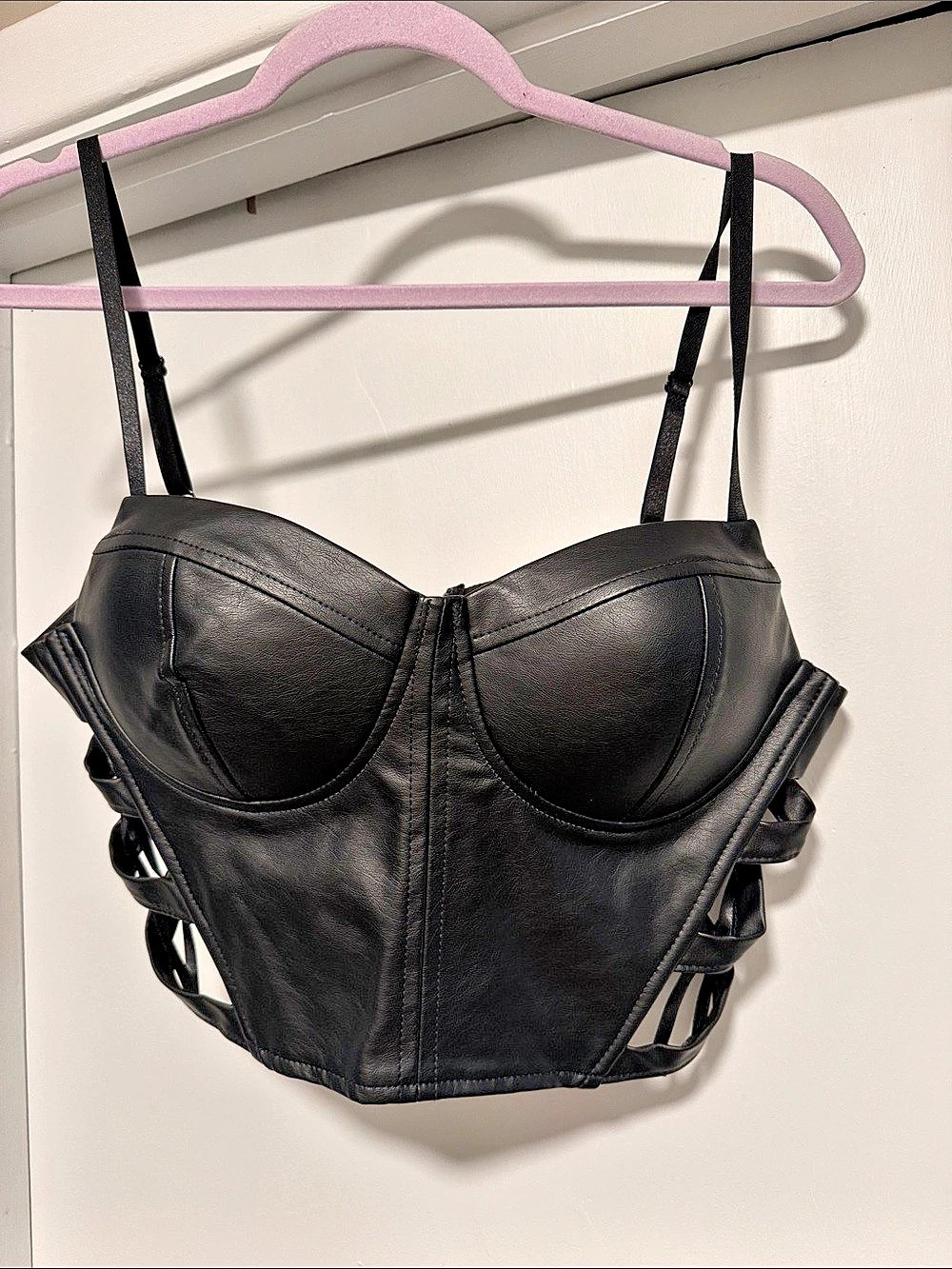 Say What Black Faux Leather Corset Top Size Large New